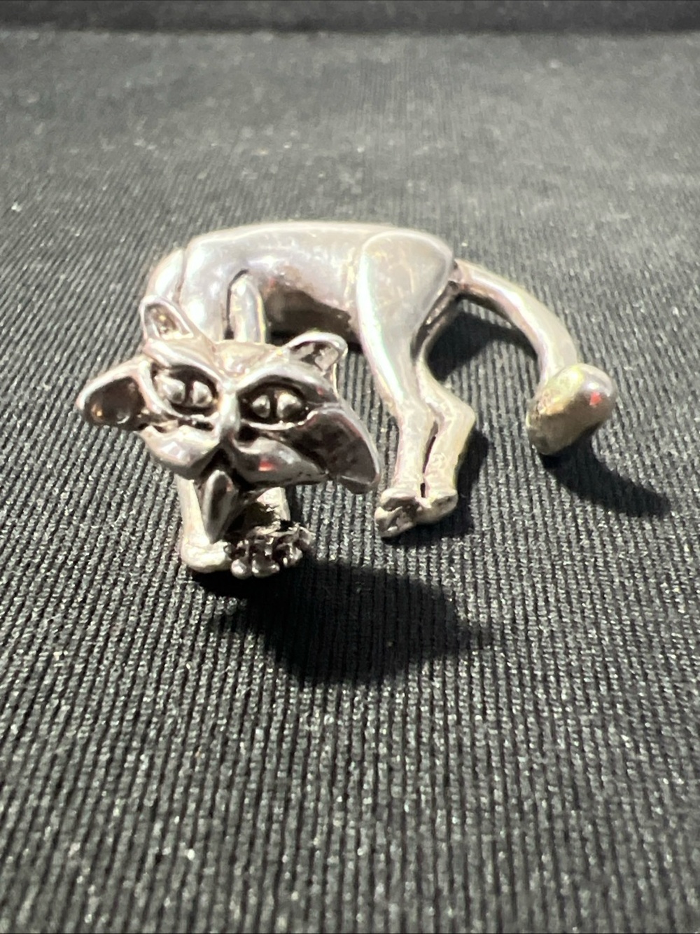 Vintage 800 Silver Cat Women's Jewelry Ring Holder figurine decor